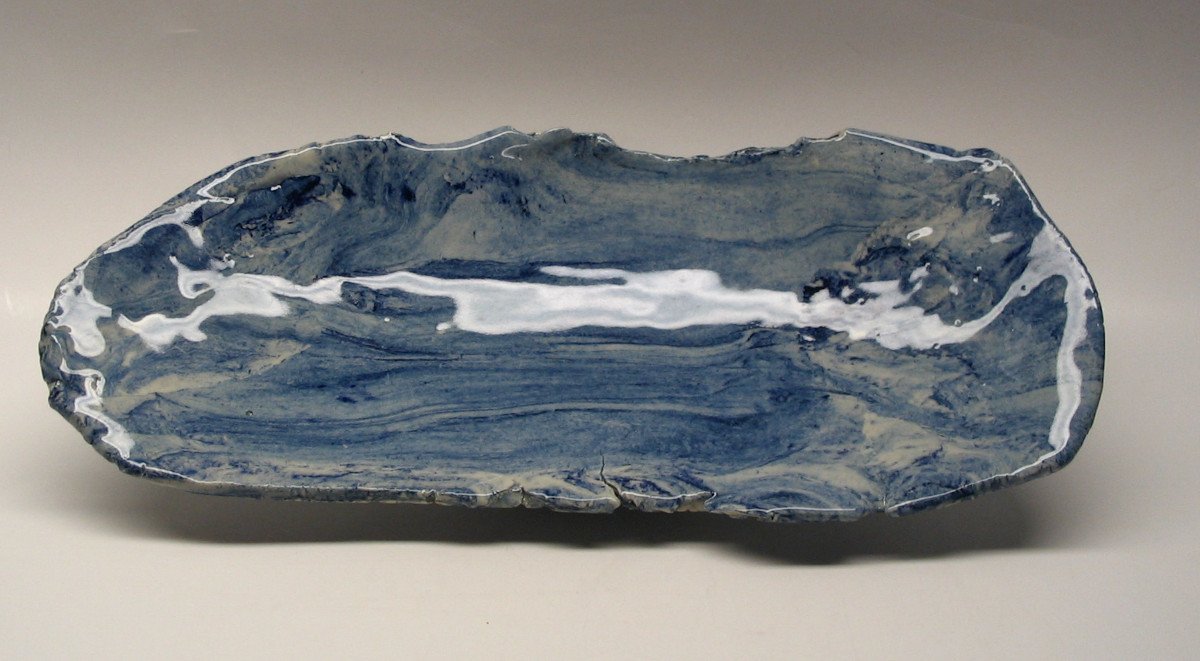 Blue and white marbled long bowl. Decorative or functional.